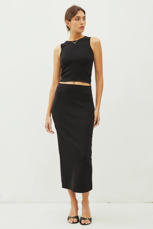 KNIT HIGH RISE MIDI SKIRT